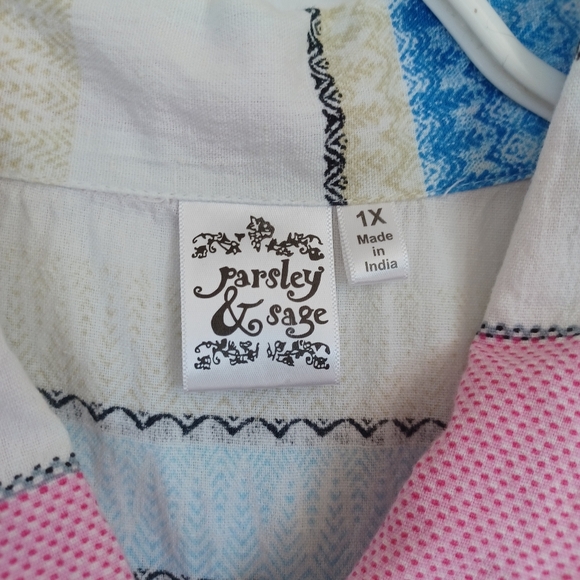 Parsley & Sage Blouse Contrast Stripe Print Linen Blend Blouse Womens 1X - Picture 4 of 12